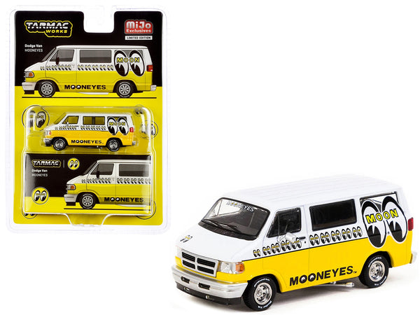 Dodge Van White and Yellow with Graphics "Mooneyes" "Global64" Series 1/64 Diecast Model by Tarmac Works