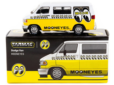 Dodge Van White and Yellow with Graphics "Mooneyes" "Global64" Series 1/64 Diecast Model by Tarmac Works