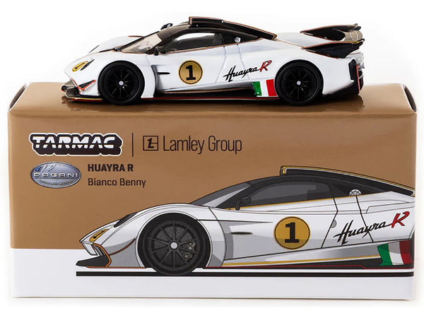 Pagani Huayra R #1 Bianco Benny White with Black Top "Lamley Special Edition" "Global64" Series 1/64 Diecast Model by Tarmac Works