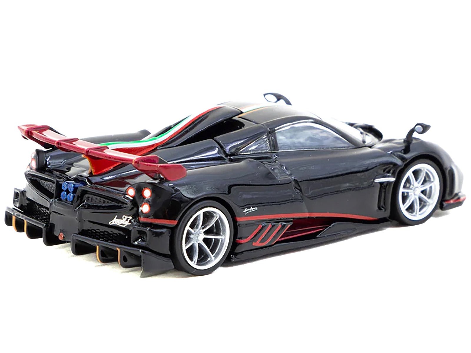 Pagani Imola Nero Oro Black Metallic with Italian Flag Stripes "Global64" Series 1/64 Diecast Model by Tarmac Works