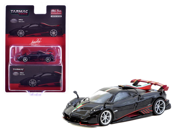 Pagani Imola Nero Oro Black Metallic with Italian Flag Stripes "Global64" Series 1/64 Diecast Model by Tarmac Works