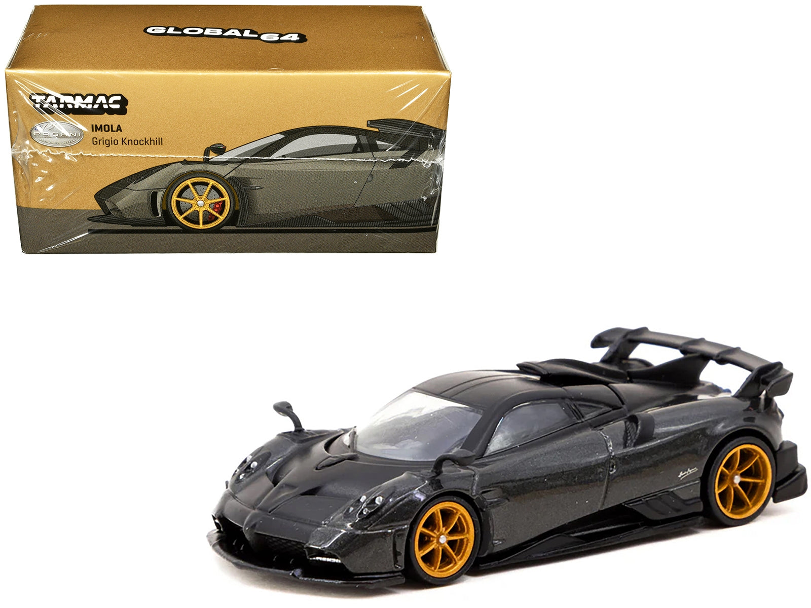 Pagani Imola Grigio Knockhill Gray Metallic with Matt Black Top "Global64" Series 1/64 Diecast Model by Tarmac Works