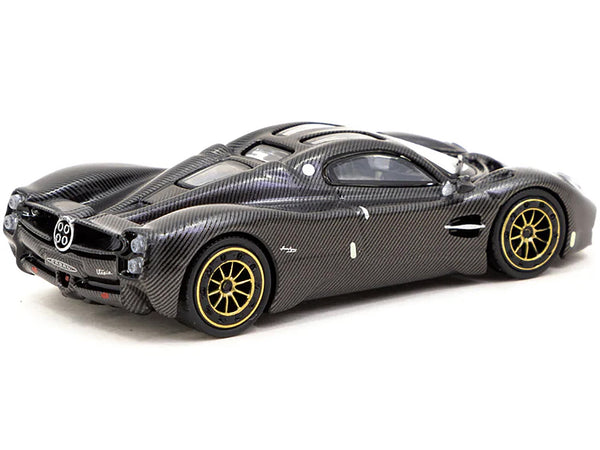 Pagani Utopia Black Carbon Fiber with Gold Wheels "Global64" Series 1/64 Diecast Model by Tarmac Works