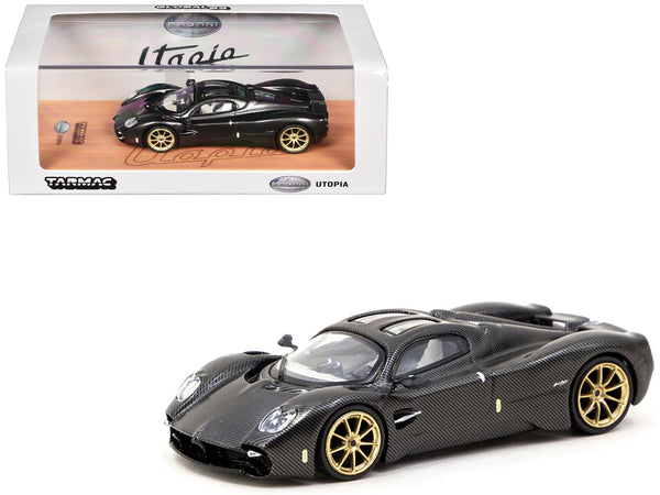 Pagani Utopia Black Carbon Fiber with Gold Wheels "Global64" Series 1/64 Diecast Model by Tarmac Works