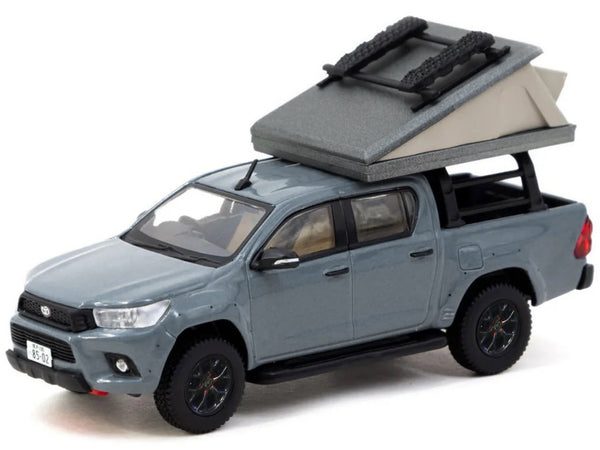 Toyota Hilux Pickup Truck RHD (Right Hand Drive) Gray with Camping Equipment "Road64" Series 1/64 Diecast Model Car by Tarmac Works