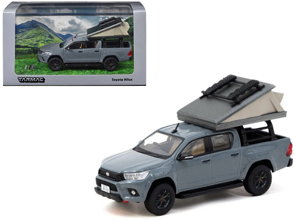 Toyota Hilux Pickup Truck RHD (Right Hand Drive) Gray with Camping Equipment "Road64" Series 1/64 Diecast Model Car by Tarmac Works