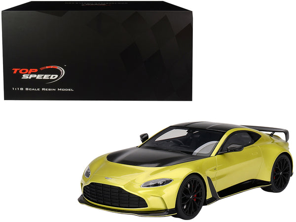 2022 Aston Martin V12 Vantage RHD (Right Hand Drive) Cosmopolitan Yellow with Black Hood and Top 1/18 Model Car by Top Speed