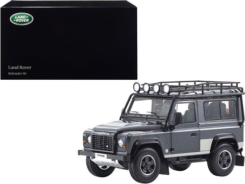 Land Rover Defender 90 with Roof Rack Dark Gray Metallic with Black Top and Chequer Plates 1/18 Diecast Model Car by Kyosho