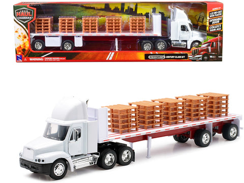 Freightliner Century Class S/T Flatbed Truck White with Pallet Accessories "Long Haul Trucker" Series 1/32 Diecast Model by New Ray