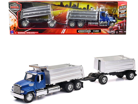 Freightliner 114SD Dump Truck with Twin Dump Body Blue "Long Haul Trucker" Series 1/32 Diecast Model by New Ray