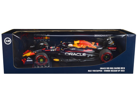 Red Bull Racing RB18 #1 Max Verstappen "Oracle" Winner F1 Formula One "Belgian GP" (2022) with Driver Limited Edition to 420 pieces Worldwide 1/18 Diecast Model Car by Minichamps