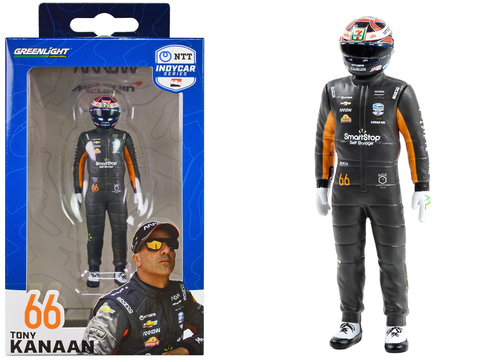 "NTT IndyCar Series" #66 Tony Kanaan Driver Figure "SmartStop Self Storage - Arrow McLaren"  for 1/18 Scale Models by Greenlight