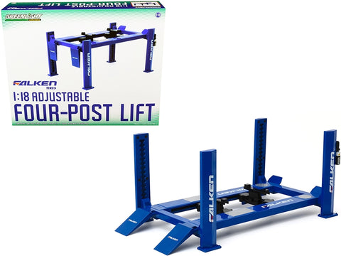 Adjustable Four Post Lift "Falken Tires" Blue for 1/18 Scale Diecast Model Cars by Greenlight
