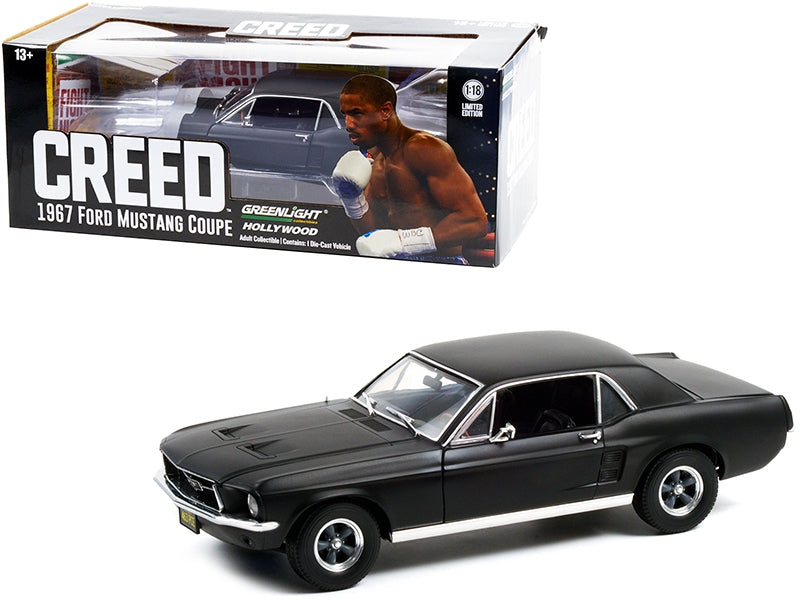 1967 Ford Mustang Coupe Matt Black (Adonis Creed's) "Creed" (2015) Movie 1/18 Diecast Model Car by Greenlight