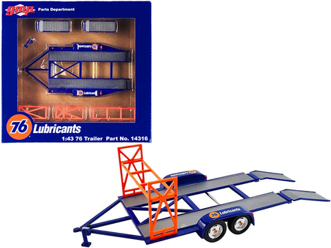 Tandem Car Trailer with Tire Rack Blue "Union 76" for 1/43 Scale Model Cars by GMP