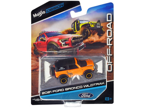 2021 Ford Bronco Wildtrak Orange Metallic with Black Top "Off-Road" "Maisto Design" Series 1/64 Diecast Model Car by Maisto