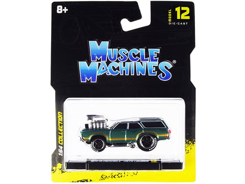 1970 Oldsmobile Vista Cruiser 442 Green Metallic with Gold Stripes 1/64 Diecast Model Car by Muscle Machines