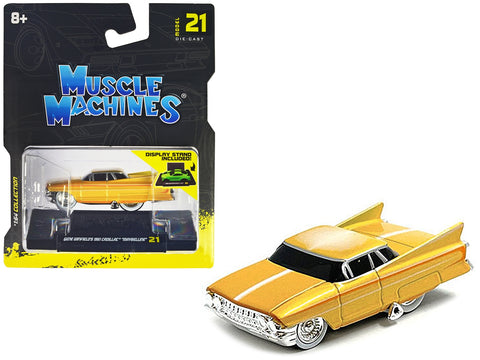 Gene Winfield's 1961 Cadillac Maybelline Yellow Metallic with White Stripes 1/64 Diecast Model Car by Muscle Machines