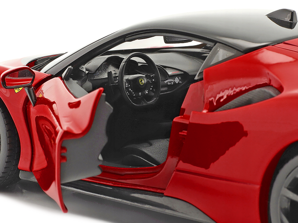 Ferrari SF90 Stradale Red with Black Top "Race + Play" Series 1/18 Diecast Model Car by Bburago