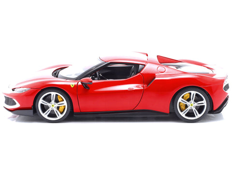 Ferrari 296 GTB Assetto Fiorano Red with White Stripes "Race + Play" Series 1/18 Diecast Model Car by Bburago
