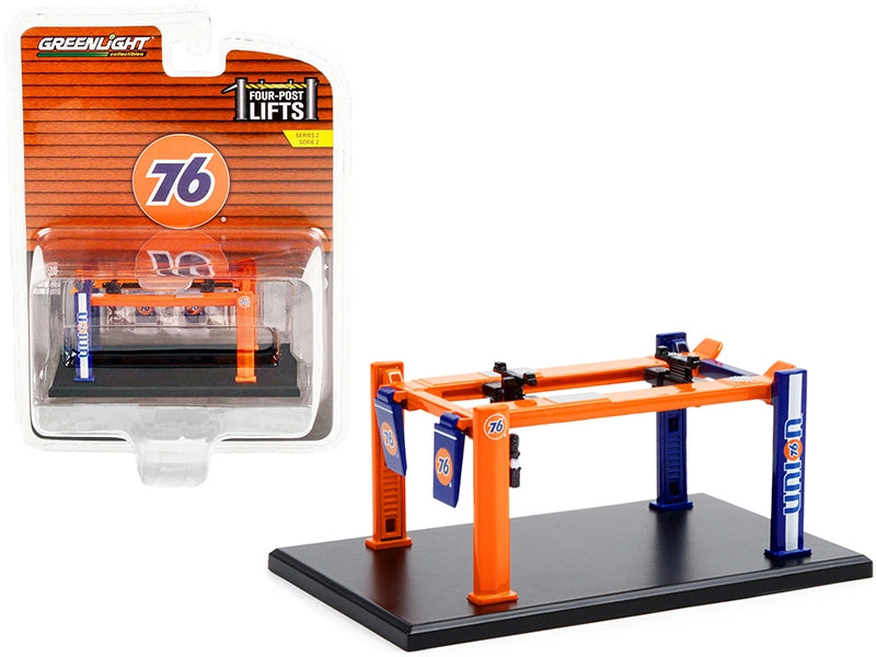 Adjustable Four-Post Lift "Union 76" Orange and Blue "Four-Post Lifts" Series 2 1/64 Diecast Model by Greenlight