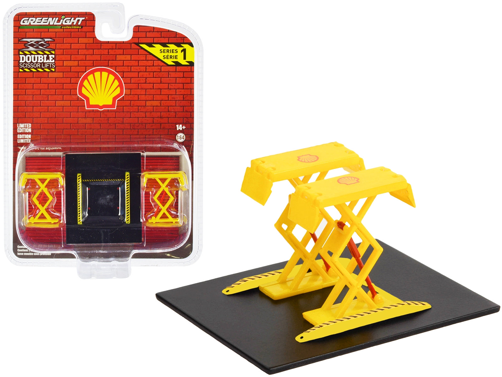 Automotive Double Scissor Lift "Shell Oil" Yellow "Double Scissor Lifts" Series 1 1/64 Diecast Model by Greenlight