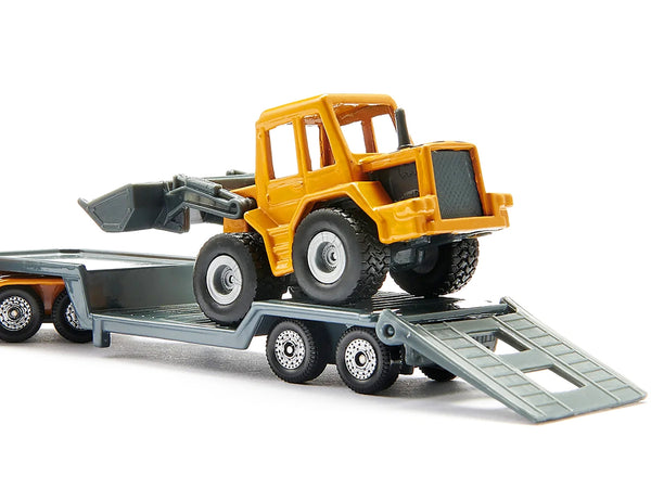 Truck with Low Loader Trailer and Front Loader Yellow Diecast Model by Siku