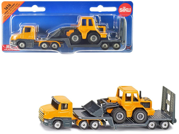 Truck with Low Loader Trailer and Front Loader Yellow Diecast Model by Siku