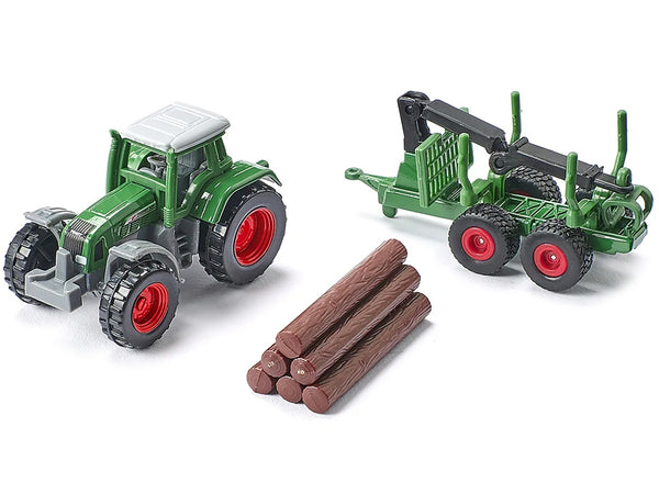 Fendt Favorit 926 Tractor and Forestry Trailer with Crane Green with Logs Diecast Model by Siku