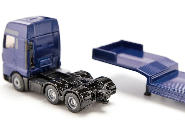 MAN Truck Blue Metallic with Low Loader Trailer and JCB 457 Wheel Loader Yellow 1/87 (HO) Diecast Model by Siku