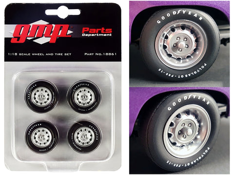 Muscle Car Rally Wheels and Tires Set of 4 pieces from "1970 Dodge Coronet Super Bee" 1/18 by GMP