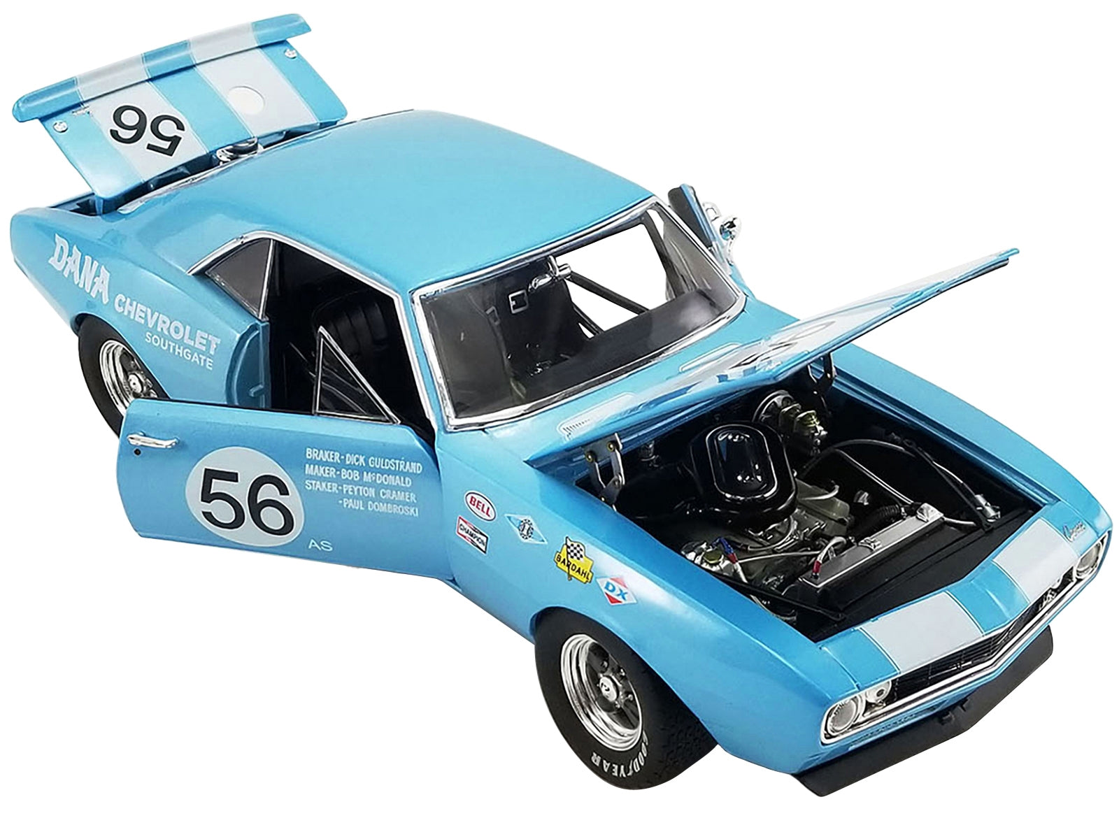 1967 Chevrolet Camaro Z/28 Trans Am #56 "Dana Chevrolet Southgate" Light Blue with White Stripes and Graphics Limited Edition to 600 pieces Worldwide "ACME Exclusive" Series 1/18 Diecast Model Car by GMP