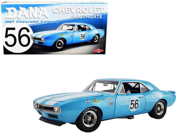 1967 Chevrolet Camaro Z/28 Trans Am #56 "Dana Chevrolet Southgate" Light Blue with White Stripes and Graphics Limited Edition to 600 pieces Worldwide "ACME Exclusive" Series 1/18 Diecast Model Car by GMP