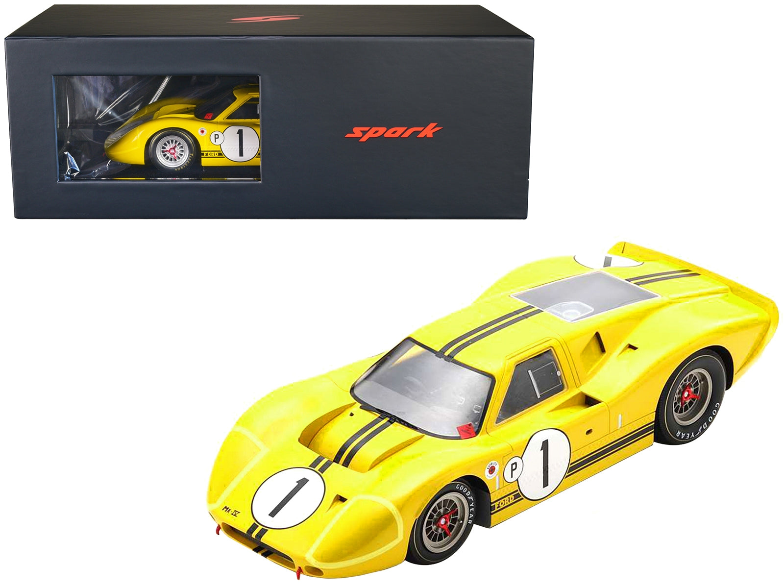 Ford GT40 Mk IV #1 Mario Andretti - Bruce McLaren Winner "Sebring 12 Hours" (1967) with Acrylic Display Case 1/18 Model Car by Spark