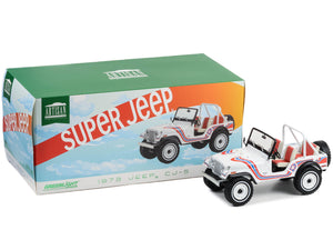 1973 Jeep CJ-5 "Super Jeep" White with Red and Blue Graphics "Artisan Collection" Series 1/18 Diecast Model Car by Greenlight