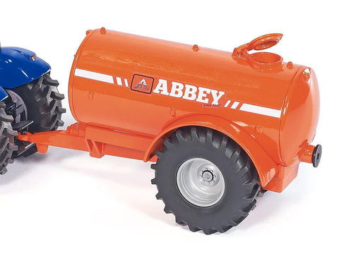 New Holland T7070 Tractor Blue with Abbey Single Axle Vacuum Tanker Orange 1/50 Diecast Model by Siku