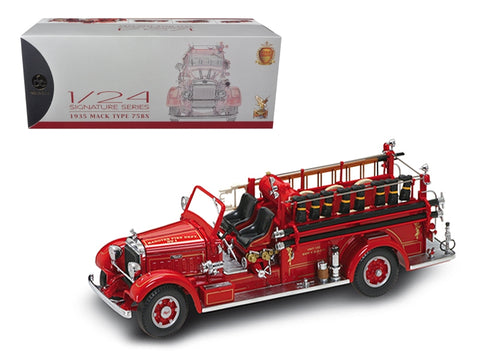 1935 Mack Type 75BX Fire Engine Truck Red with Accessories 1/24 Diecast Model by Road Signature
