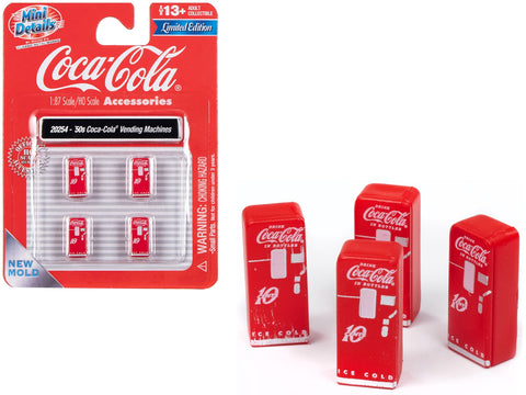 1950's "Coca-Cola" Vending Machines Set of 4 pieces "Mini Metals" Series for 1/87 (HO) Scale Models by Classic Metal Works