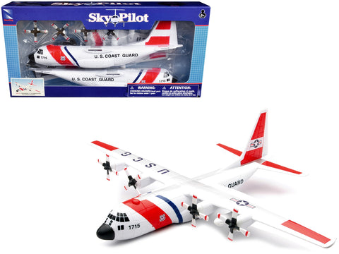 Model Kit Lockheed C-130 Hercules Transport Aircraft White and Red "United States Coast Guard" Snap Together Plastic Model Kit by New Ray