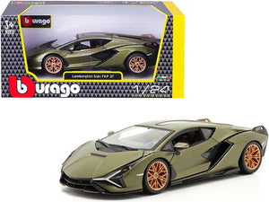 Lamborghini Sian FKP 37 Matt Green Metallic with Copper Wheels 1/24 Diecast Model Car by Bburago