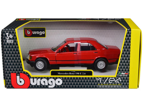 Mercedes-Benz 190 E 2.6 Red 1/24 Diecast Model Car by Bburago