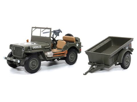 Willys Jeep 1/4-Ton Utility Truck Olive Drab with Trailer "United States Army" 1/43 Diecast Model by Militaria Die Cast