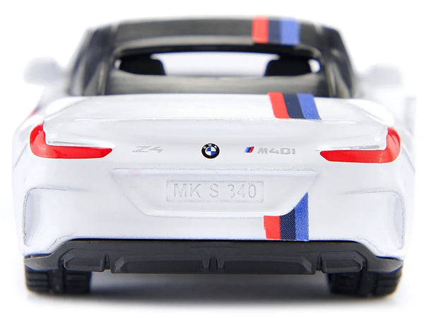 BMW Z4 M40i Cabriolet White with Black Top with Extra Wheels and Decals 1/50 Diecast Model by Siku