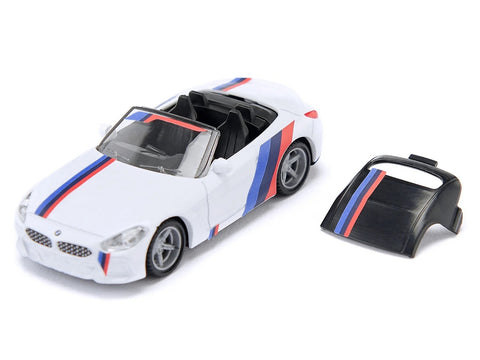BMW Z4 M40i Cabriolet White with Black Top with Extra Wheels and Decals 1/50 Diecast Model by Siku