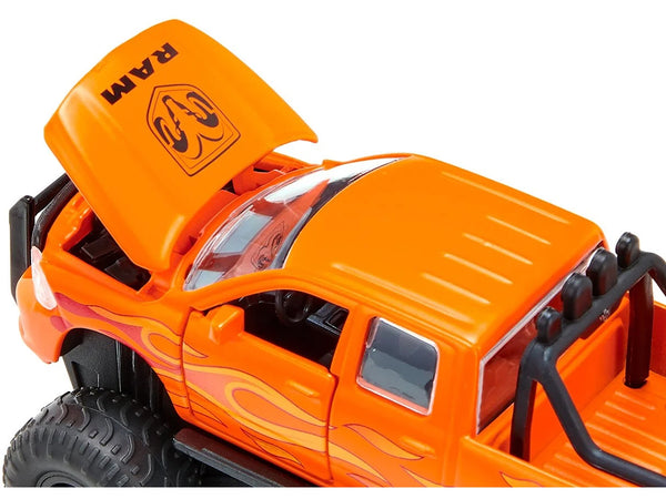 Ram 1500 Pickup Truck Lifted with Balloon Tires Orange with Flames 1/50 Diecast Model by Siku