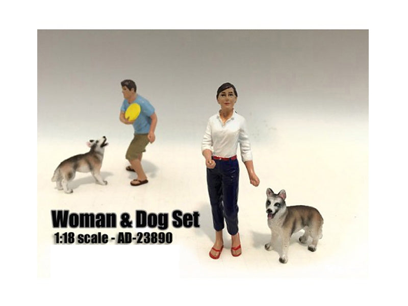 Woman and Dog 2 Piece Figure Set For 1:18 Scale Models by American Diorama