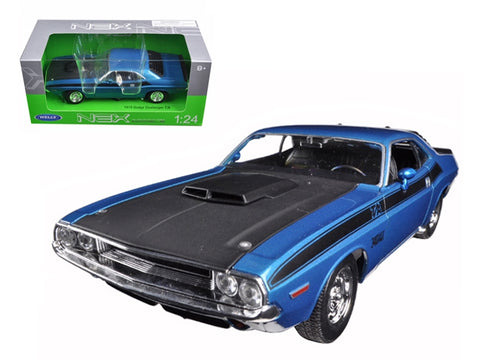 1970 Dodge Challenger T/A Blue Metallic with Black Hood and Black Stripes "NEX Models" 1/24 Diecast Model Car by Welly