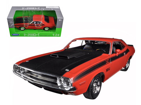 1970 Dodge Challenger T/A Red with Black Hood and Black Stripes "NEX Models" 1/24 Diecast Model Car by Welly