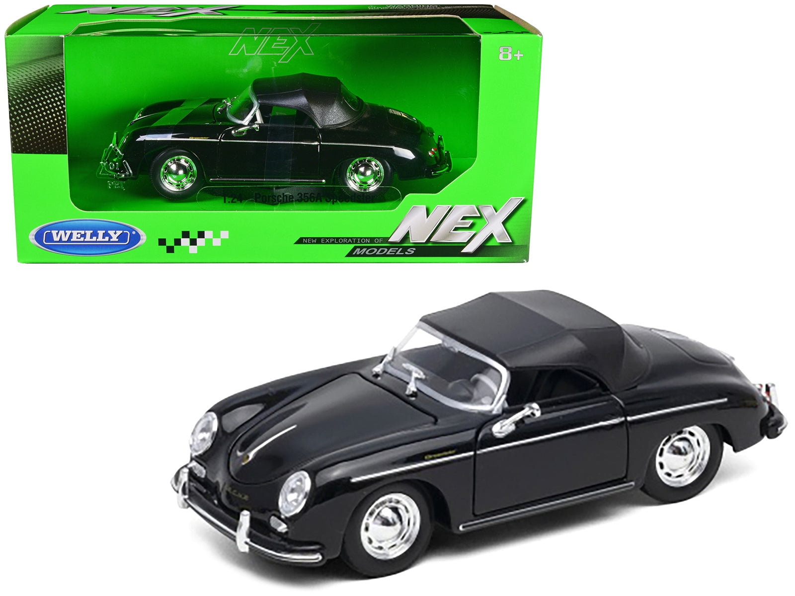 Porsche 356A Speedster Soft Top Black "NEX Models" Series 1/24 Diecast Model Car by Welly