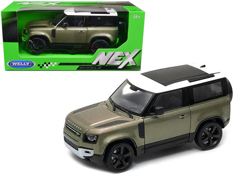 2020 Land Rover Defender Green Metallic with White Top "NEX Models" 1/24 Diecast Model Car by Welly